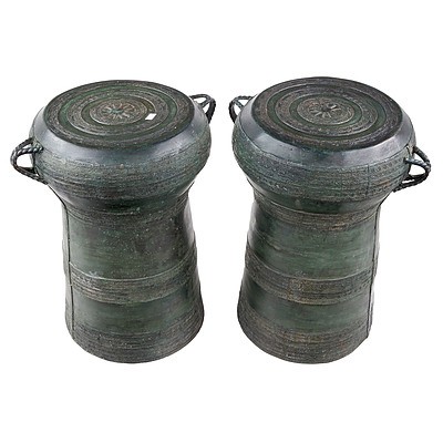 Pair of Burmese Bronze Rain Drums