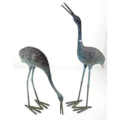 Two Large Vintage Bronze Stork Figurines