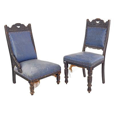 Two Edwardian Chairs in blue Leather Upholstry