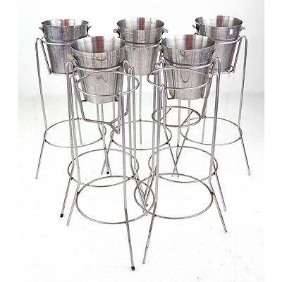 Seven Metal Ice Bucket Stands with Five Ice Buckets