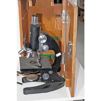 Fuji Optical Microscope with Timber Case