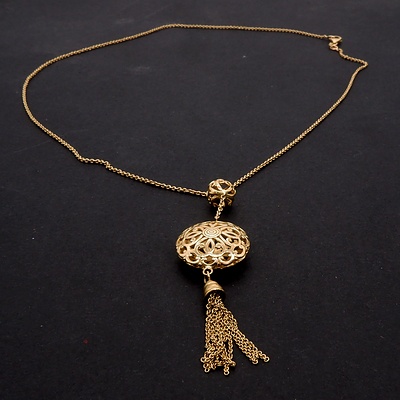 9ct Yellow Gold Cable Chain with Filigree Drop and Tassels, 5.15g