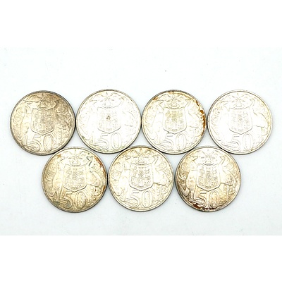 Six Australian 1966 Round 50 Cent Coins