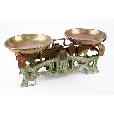 Antique Middle Eastern Cast Iron Scales with Brass Trays