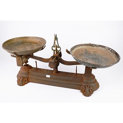 Antique Middle Eastern Cast Iron Scales with Metal Trays