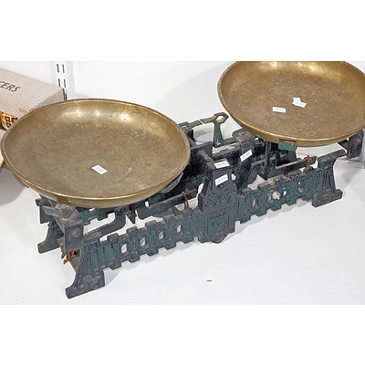 Antique Cast Iron Balance Scales with Copper Trays