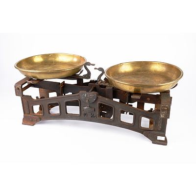 Antique Cast Iron Scales with Brass Trays 