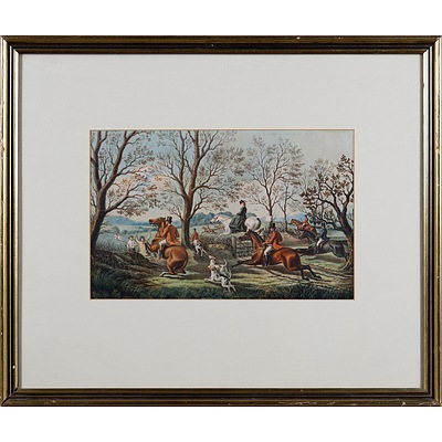Three Framed Hunting Scenes, Hand-Coloured Lithograph, each 20 x 30 cm (image size) (3)