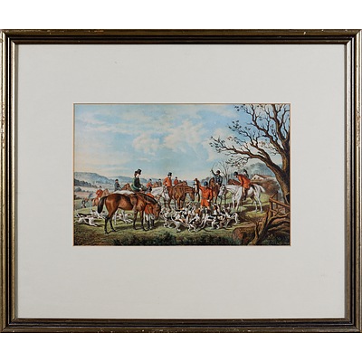 Three Framed Hunting Scenes, Hand-Coloured Lithograph, each 20 x 30 cm (image size) (3)