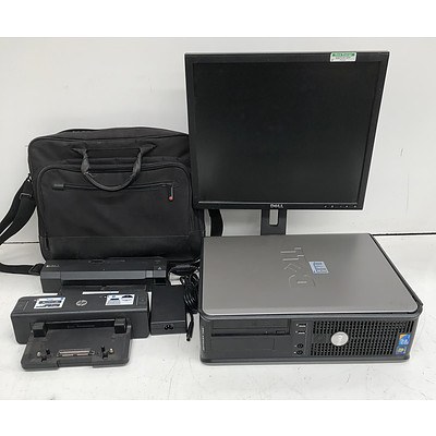 Bulk Lot of Assorted IT Equipment & Accessories - Monitors, Laptop Bags, Docking Stations & Desktop Computer