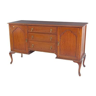 Antique Maple Sideboard with Three Drawers, Two Doors and Brass Dropper handles