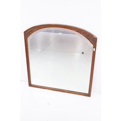 Antique Timber Framed Bevelled Edge Mirror with Arched Top