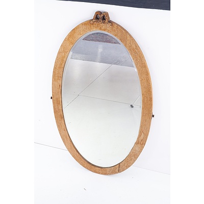 Antique Oak Framed Oval Bevelled Edge Mirror