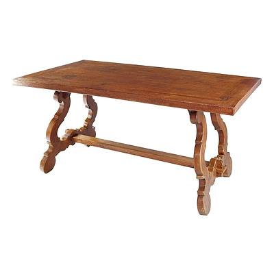 Antique Oak Refectory Dining Table in the Spanish Style with Stretched Base