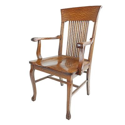 Antique English Oak Armchair with Carved Claw Feet