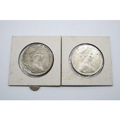 Two Carded 1966 Australian round Fifty Cent Pieces