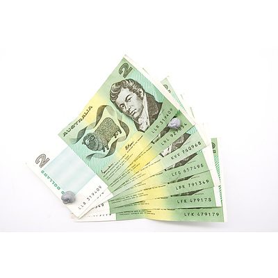 Seven Australian Paper Two Dollar Notes