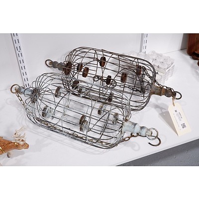 Pair of Decorative Wirework Hanging Tealight Candle Holders with a Selection of Candles