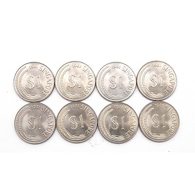 Eight 1981 Singapore One Dollar Coins
