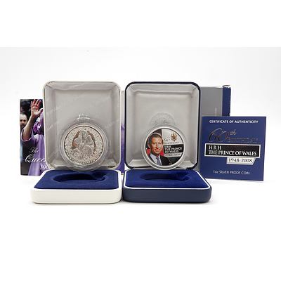 RAM The Queen Mother .999 Silver $5 Coin and Perth Mint HRH The Prince of Wales 1oz Silver Proof Coin