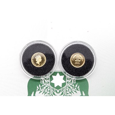 Two Macquarie Mint 0.5g 999 Gold Coins, 2007 Sputnik and 2009 Captain James Cook
