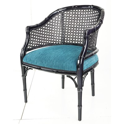 Antique Style Chinese Faux Cane and Rattan Armchair