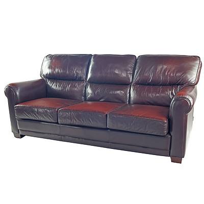 Classic Moran Benson Burgundy Leather Three Seater Club Lounge (1st of a Pair)