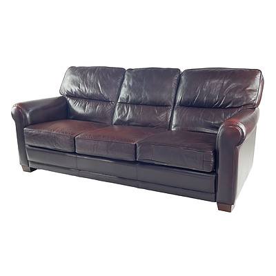 Classic Moran Benson Burgundy Leather Three Seater Club Lounge (2nd of a Pair)