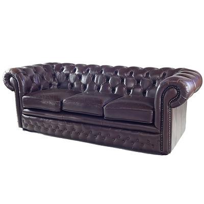 Deep Buttoned Reddish Deep Tan Leather Chesterfield Three Seater Sofa (2nd of a Pair)