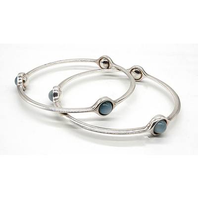 Pair of Georg Jensen Sterling Silver Bracelets with Moonstone Beds