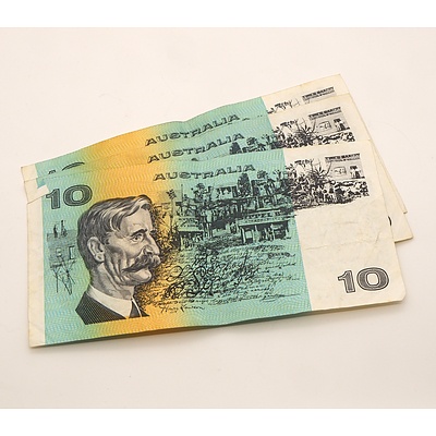 Three Australian Johnston/ Fraser Ten Dollar Notes, UUS, UUH and UTY