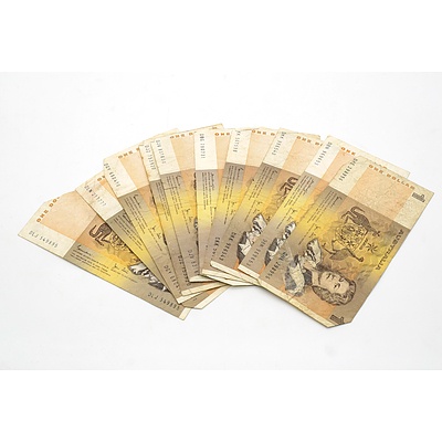 Ten Australian One Dollar Notes, Johnston/ Stone, Knight/ Stone