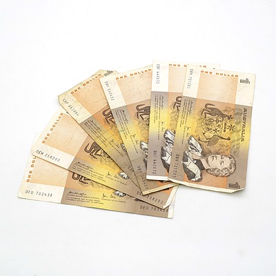 Six Australian Knight / Stone $1 Notes, DEH, CXP, DBY, DBF, DBN,DFD