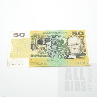 Australian Johnston/ Stone $50 Note, YHN016531