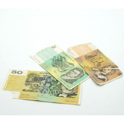 Australian Knight/ Stone $50 Note, YDA194541, Johnston/ Fraser $2 Note and Knight/ Stone $1 Note 