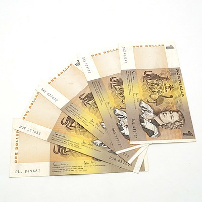 Five Johnston/ Stone $1 Notes, DJZ, DHS, DKE, DJR and DLL