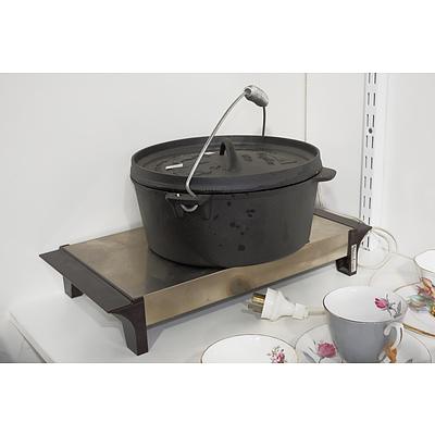 Cast Iron Camp Oven and Vintage Moulinex Electric Food Warmer