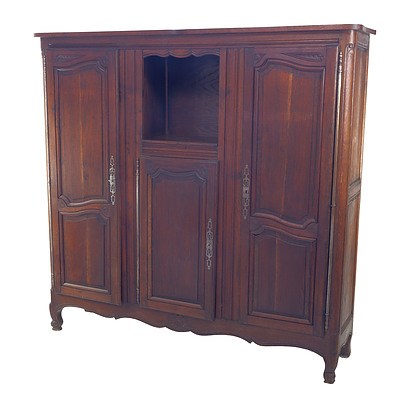 Antique French Three Door Wardrobe in Solid Fruitwood
