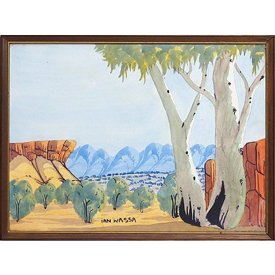 Ian Wassa ( Working 1980s) Central Australian Landscape, Watercolour