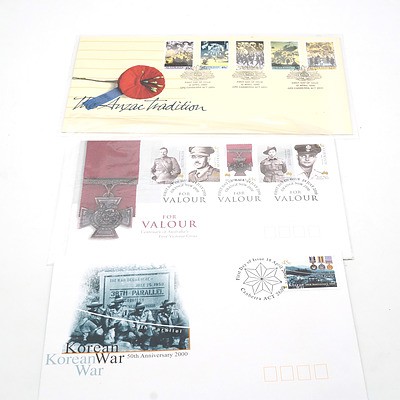 Three Military First Day Covers, 2000 Centenary of Australia's First Victoria Cross, 1990 ANZAC Tradition and 2000 Korean War