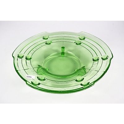 Art Deco Uranium Glass Footed Bowl - 28 cm Diam.