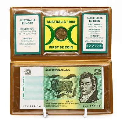 Australian Last $2 Note and First $2 Coin in Folder
