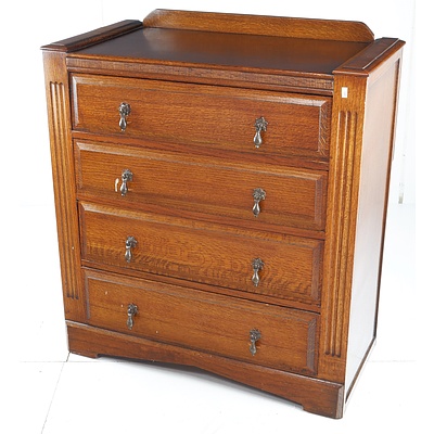 Antique English oak Chest of Four Drawers in the Tudor Style with Bronze Dropper Handles