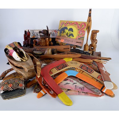 Quantity of Indigenous and Tribal Items Including Carvings, Paintings and Leather Work