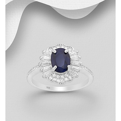 Sterling Silver Sapphire Ballerina Style Ring