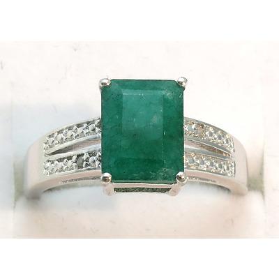 Sterling Silver Ring- Set With Emerald- Enhanced