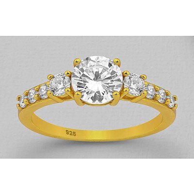 18ct Gold-Plated Sterling Silver Cz Ring