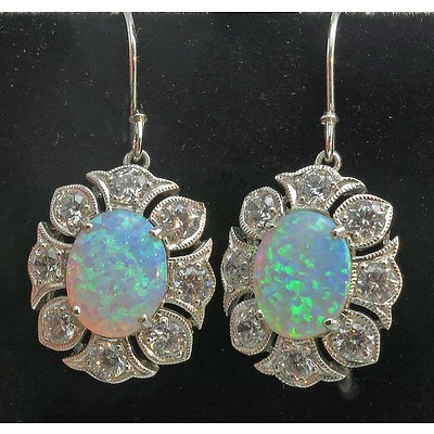 Sterling Silver Opal & Cz Earrings