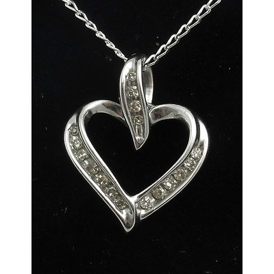 9ct White Gold Diamond-Set Heart Pendant