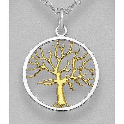 Sterling Silver Tree Of Life Pendant With 18ct Gold Plated Centre